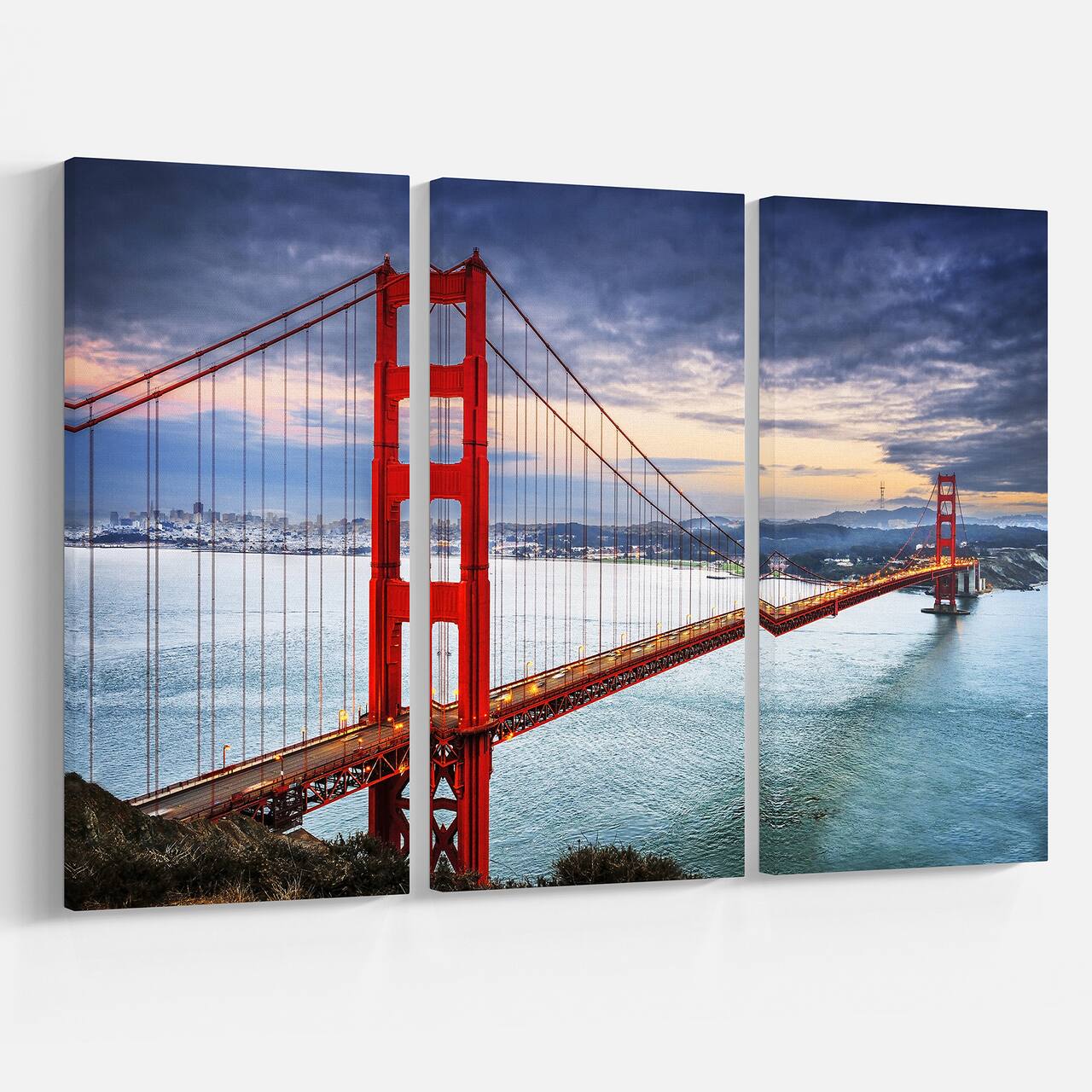 Designart - Golden Gate under Cloudy Sky - Sea Bridge Canvas Art Print